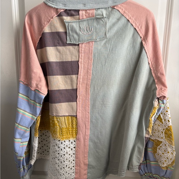 Oli & Hali Patchwork Daisy Pullover Top JT0168 - Boho Mixed Media Pastel S - Picture 2 of 6